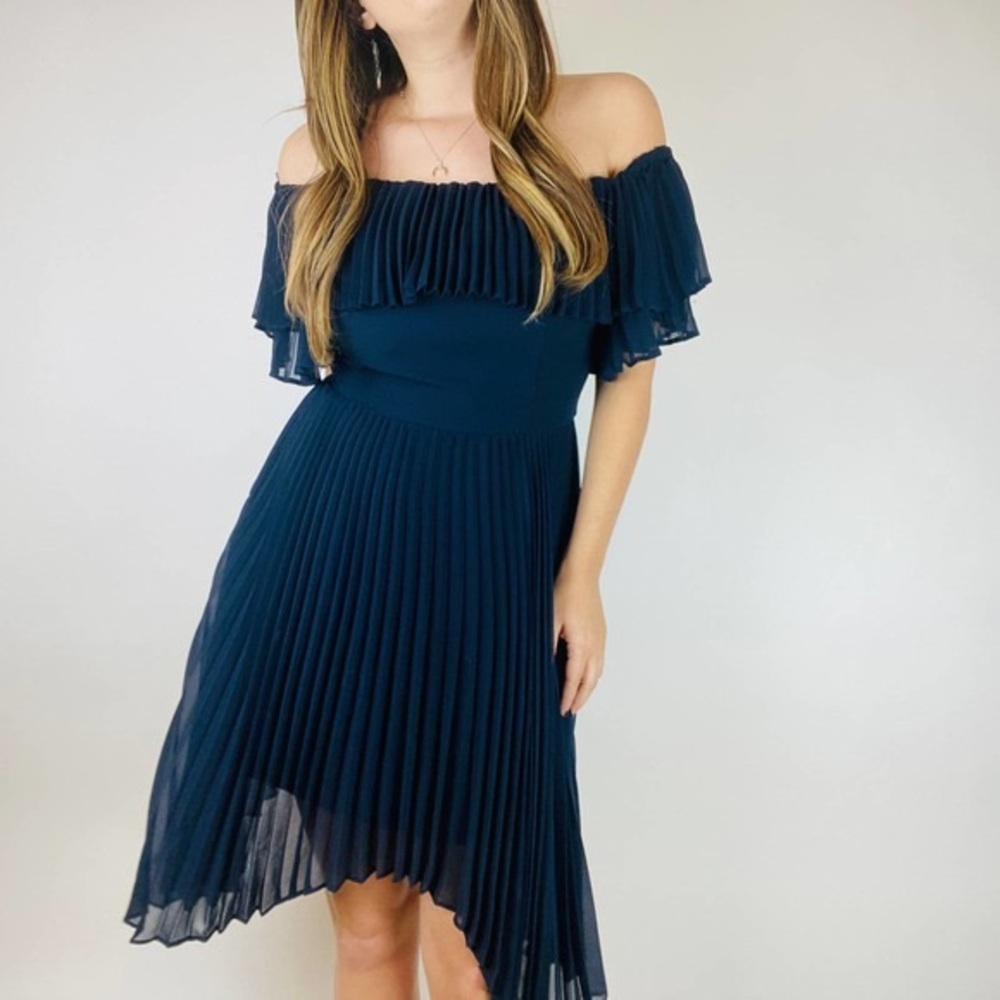 Keep Sake Pleated Navy dress